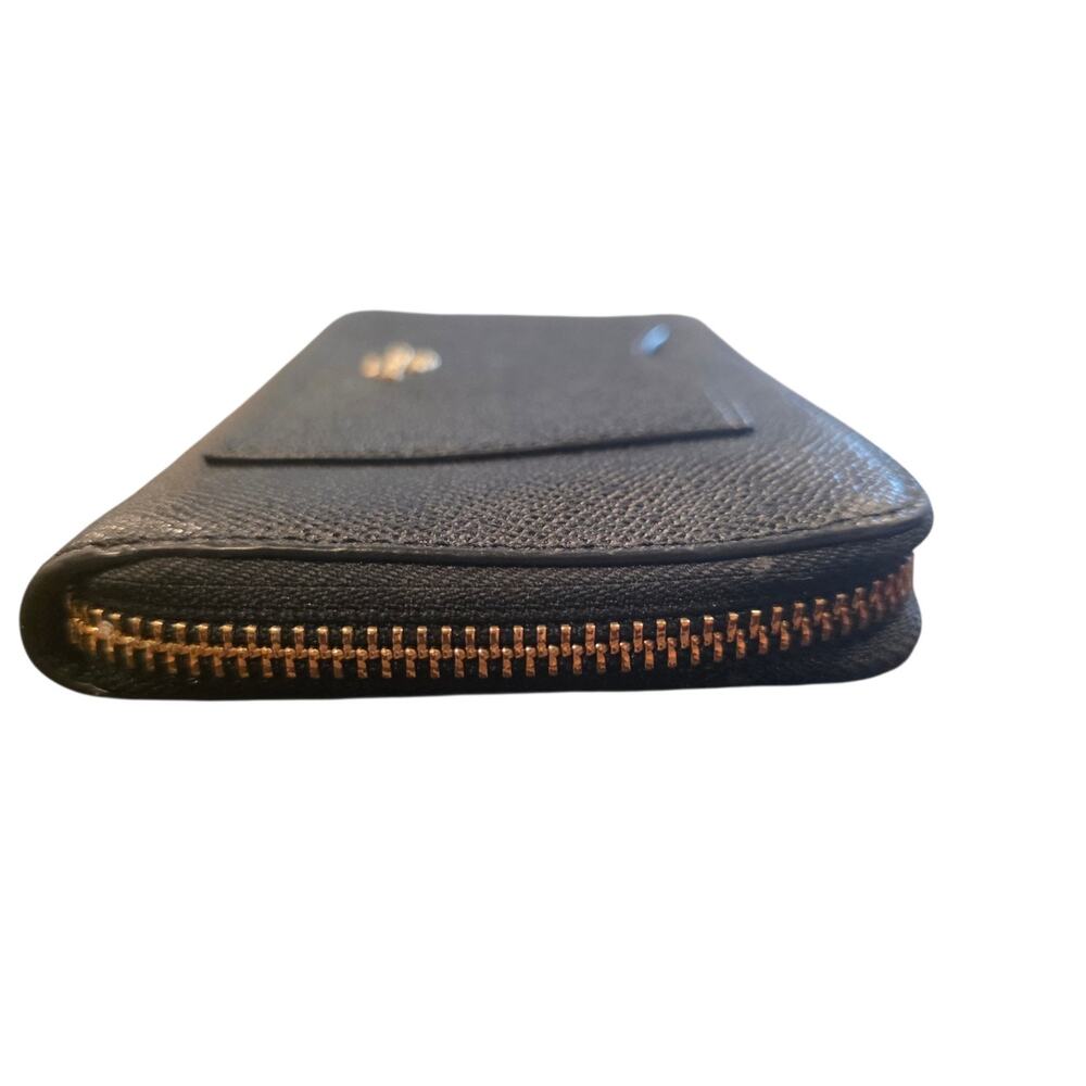 COACH Accordion Zip Around Wallet Black Crossgrain Leather Gold Tone 7.5" x 4" - Picture 5 of 8